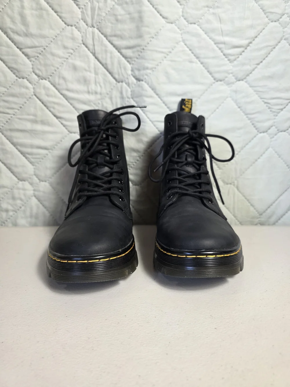 Dr. Martens Men’s Black Leather Combat Ankle Boots Lace-Up Round Toe AW004 Sz 10